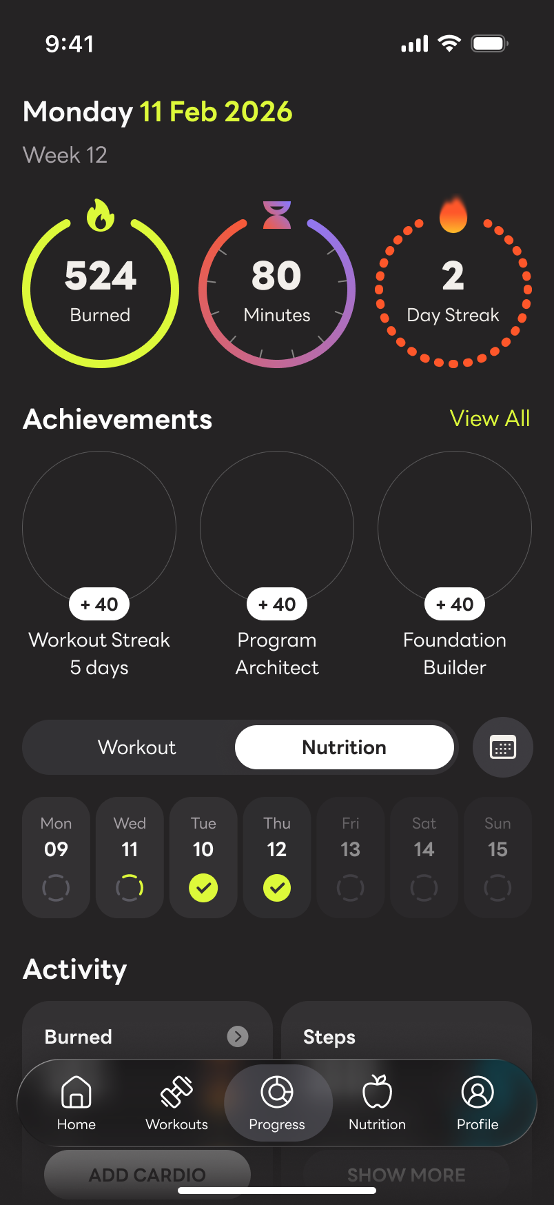 ProgrezPro progress and streaks screen