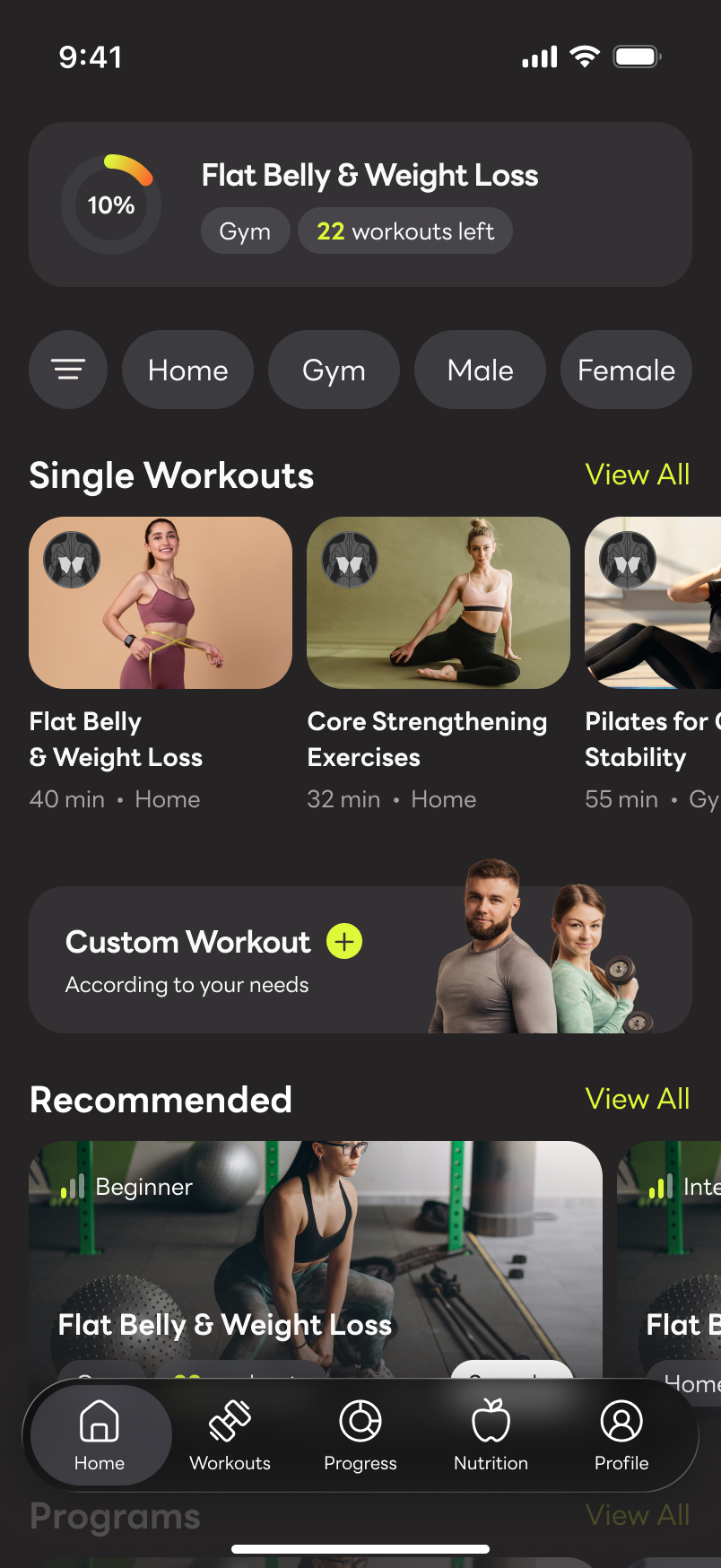 ProgrezPro home screen with workout programs