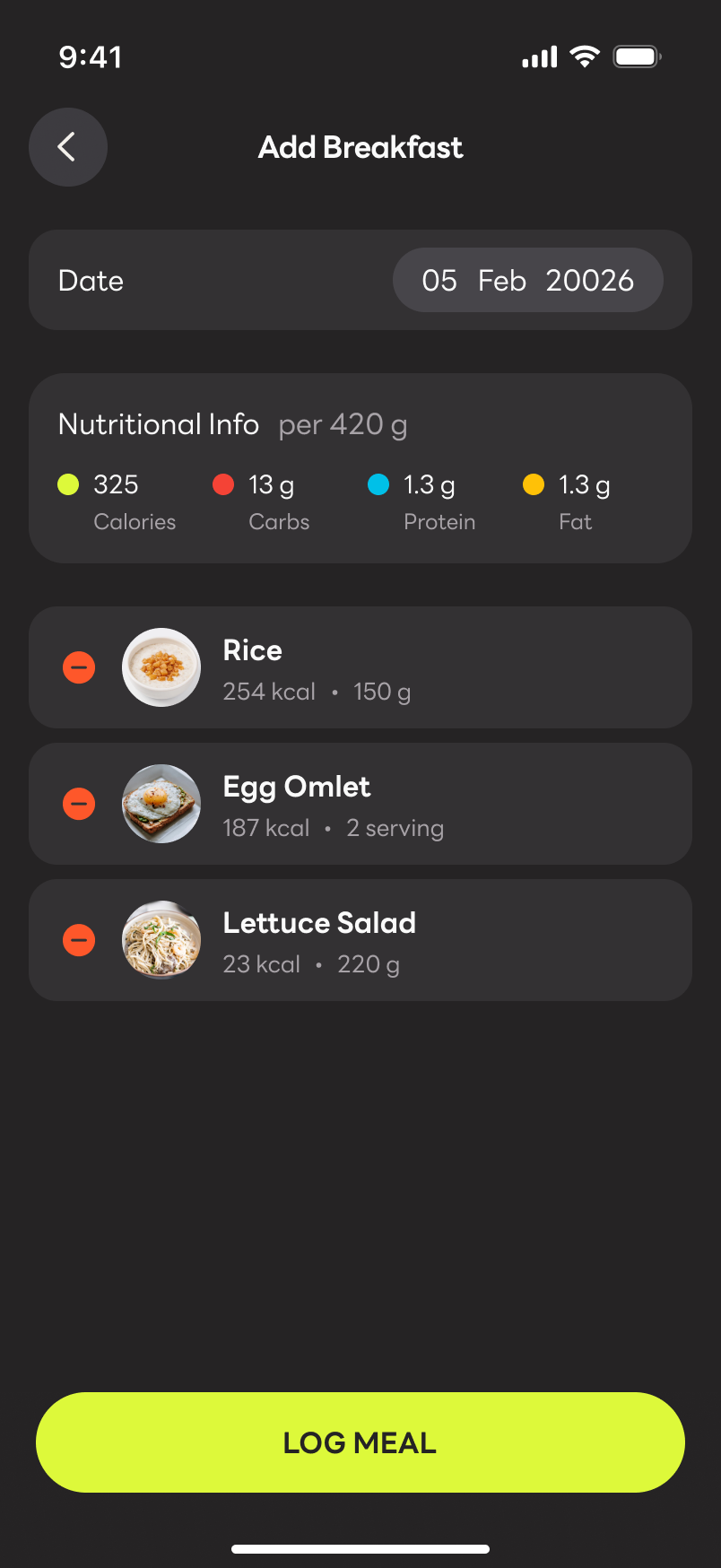 ProgrezPro nutrition tracking screen