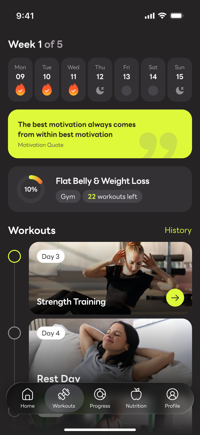 ProgrezPro weekly progress screen