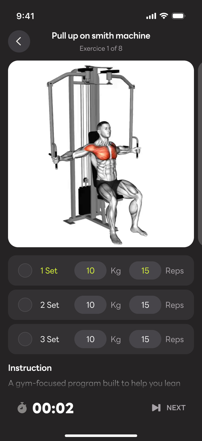 ProgrezPro workout session screen